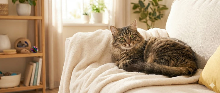 Gato feliz disfrutando productos premium para felinos - Alimento N&D, Churu y accesorios - La Casa de Chemarry