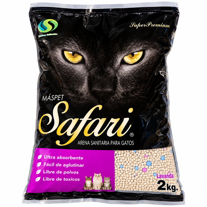 Bolsa de arena sanitaria MásPet Safari 2 kg aroma lavanda para gatos
