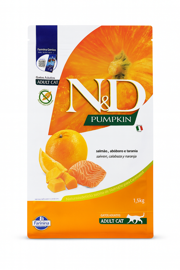 Alimento N&D Pumpkin Gatos Adultos Salmón y Calabaza 1.5kg — Precio Chemarry