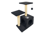 Rascador para gatos PetBaby de 70cm en color negro sólido. Muestra la estructura compacta y estable con acabados de felpa suave, ideal para gatos que buscan un refugio seguro y superficies de rascado resistentes.