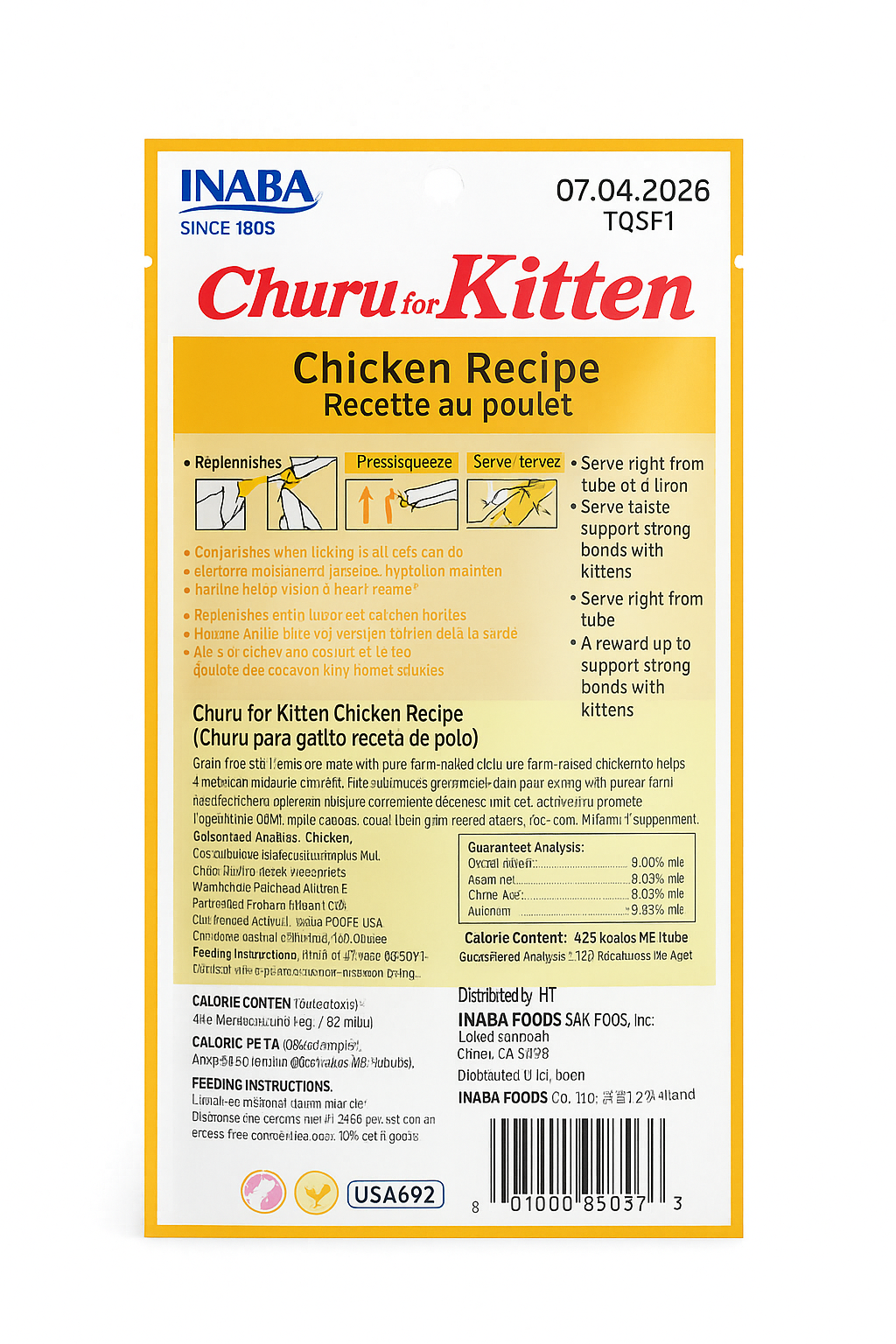 Churu para Gatitos – Receta de Pollo (4 Tubos x 14g c/u)