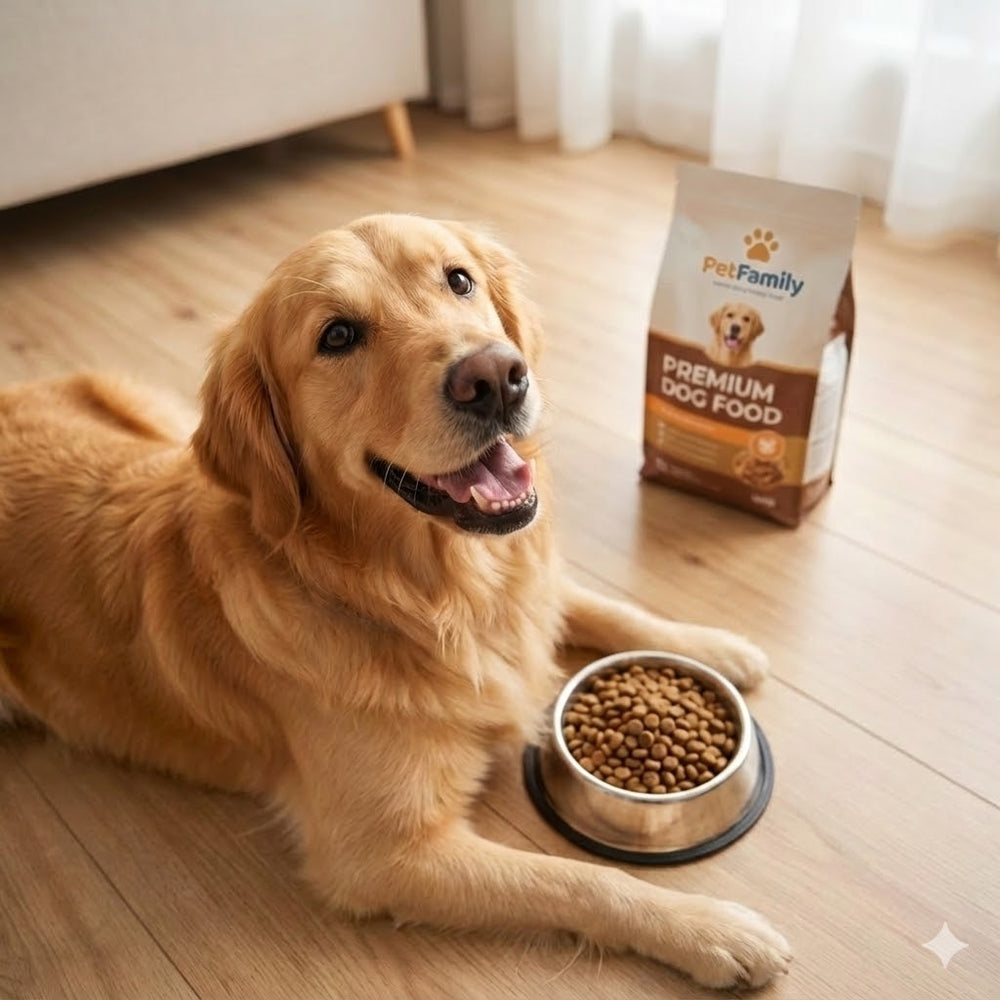 Perro junto a su alimento