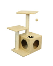 Modelo de rascador PetBaby de 70cm en color beige neutro. Se aprecia la cueva inferior acolchada y las plataformas superiores, diseñado para integrarse estéticamente en la decoración mientras ofrece entretenimiento felino.
