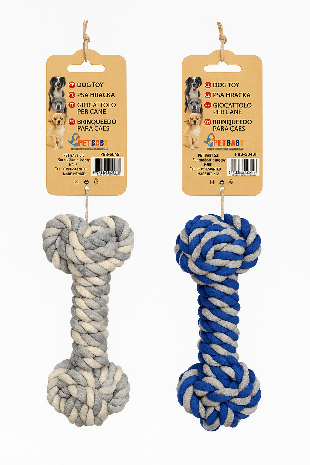 Cuerda Hueso para Perros Pet Baby Mascotas – Juguete Resistente de Cuerda Trenzada | Azul / Gris